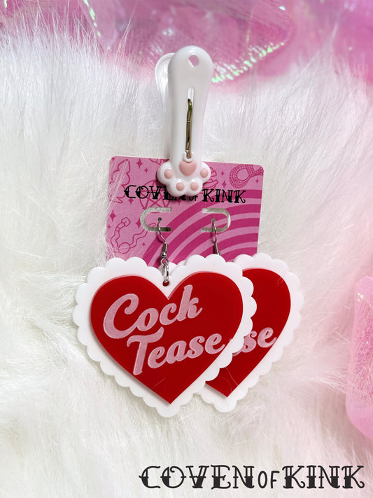 ‘Cock Tease’ Heart Earrings