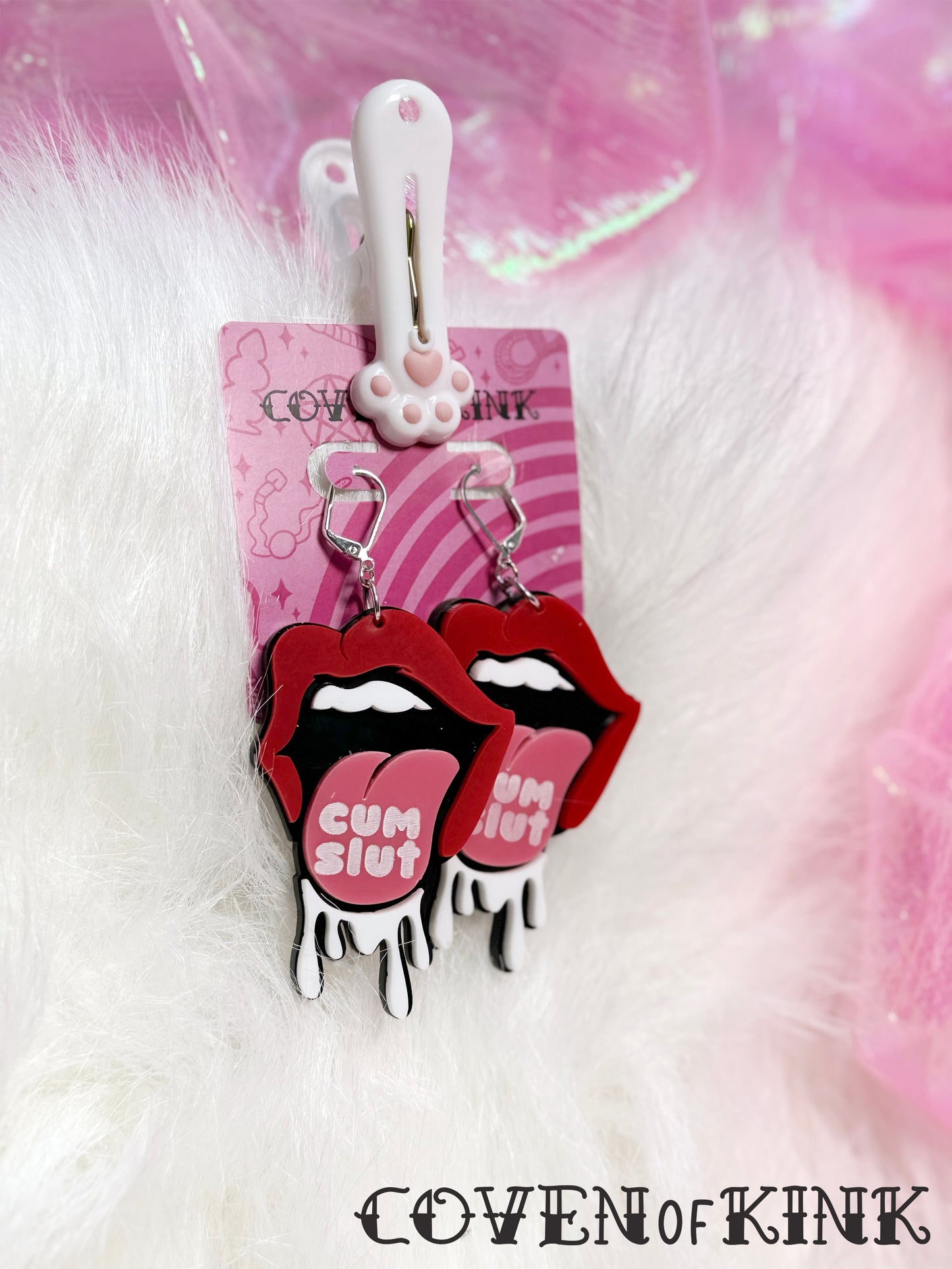 ‘Cum Slut’ Dripping Mouth Earrings