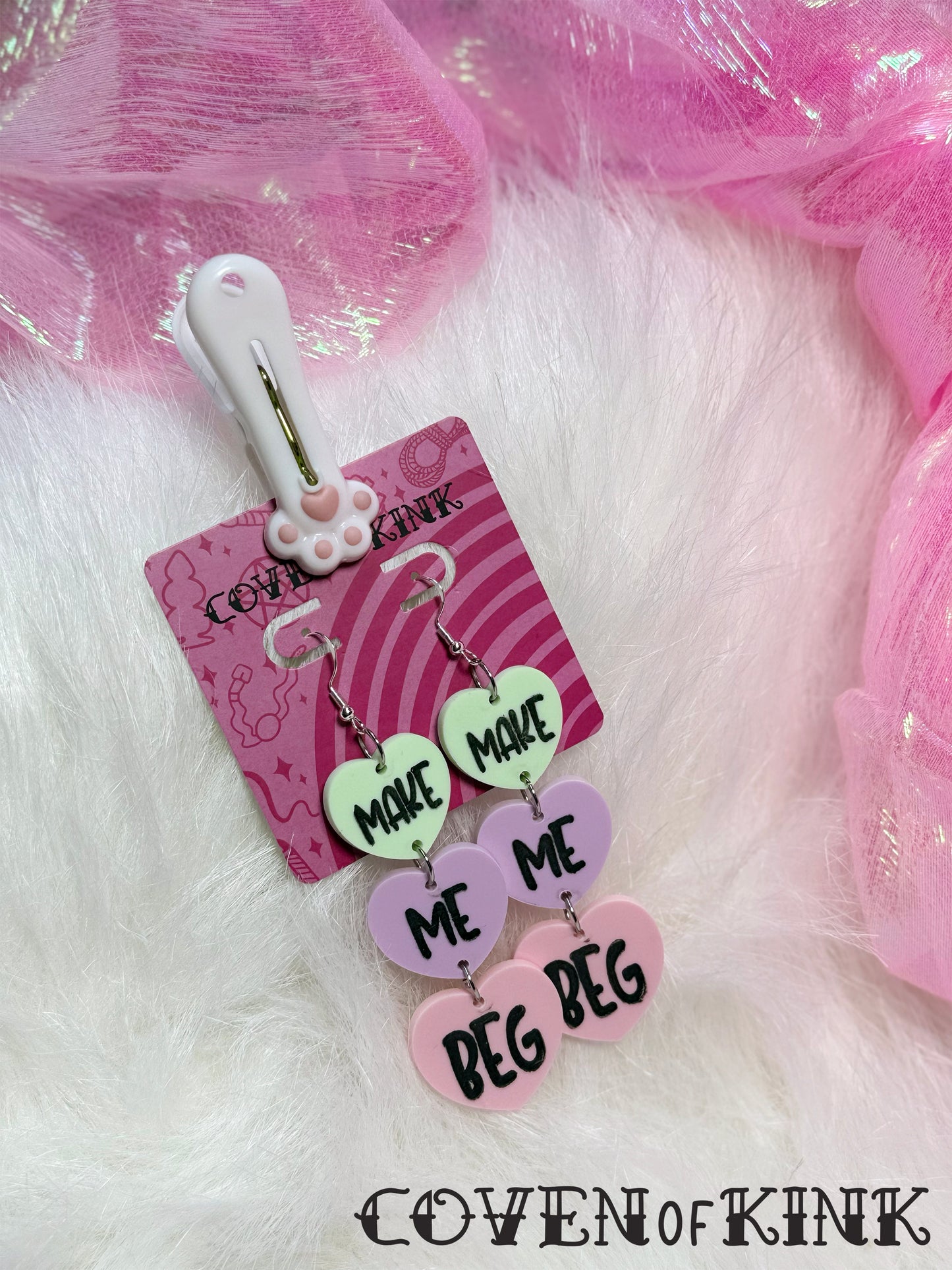 ‘Make Me Beg’ Candy Heart Earrings