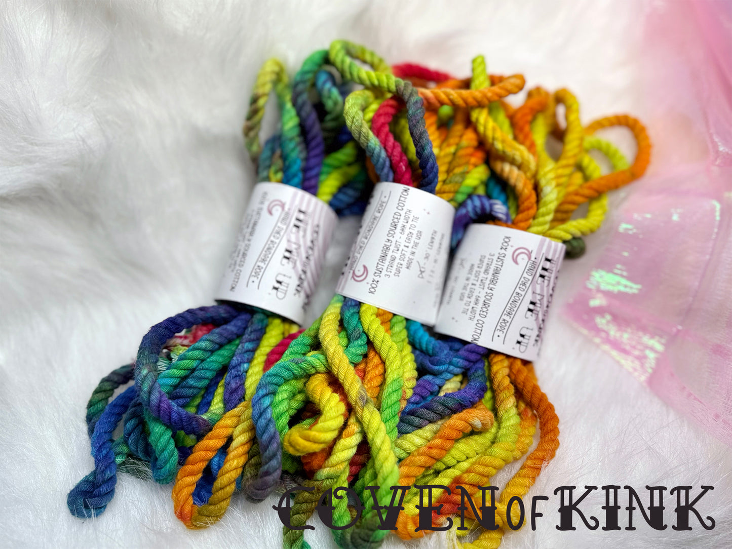 Rainbow Bright Hand Dyed Sustainably Sourced Cotton Bondage Rope