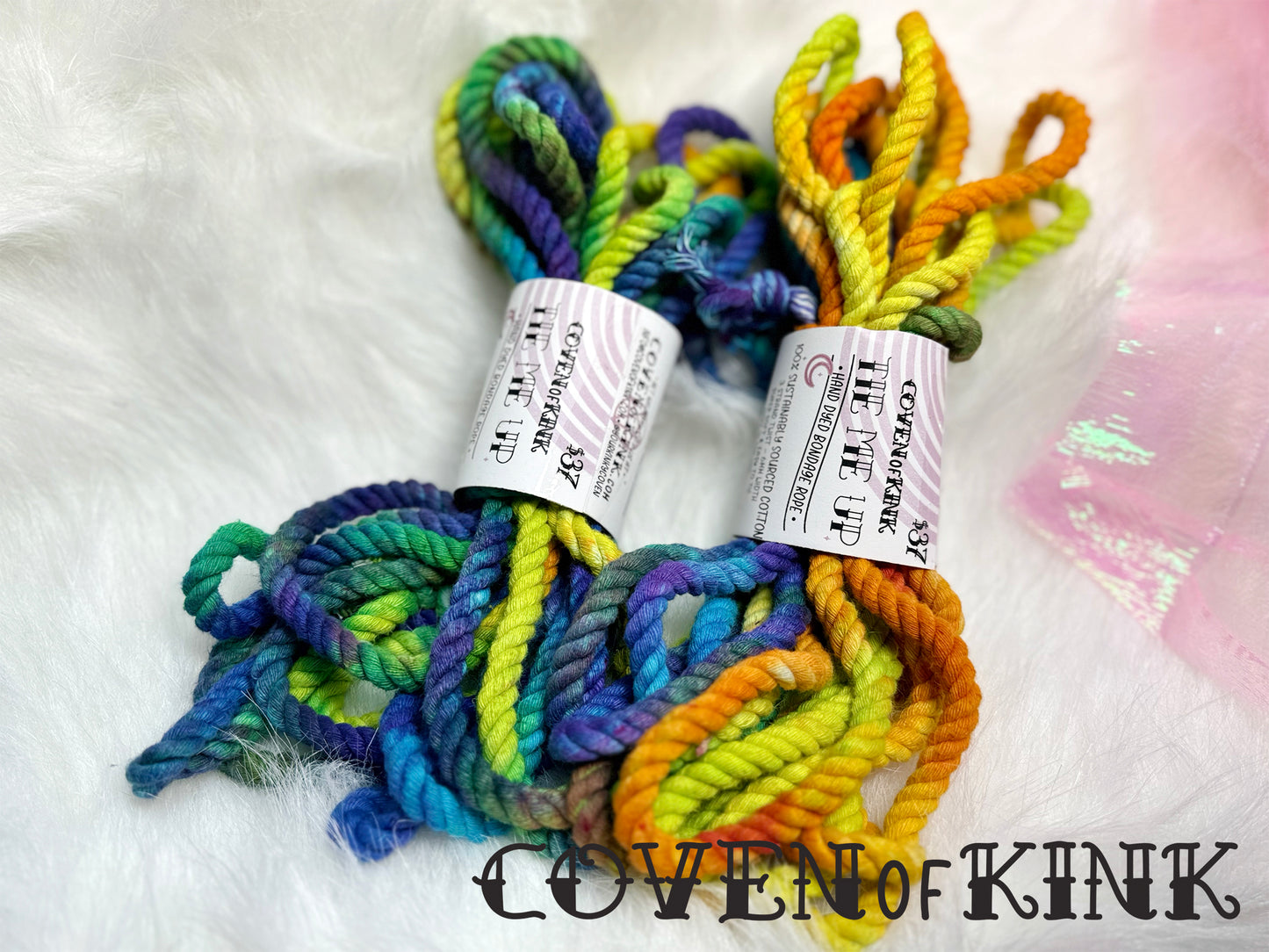 Rainbow Bright Hand Dyed Sustainably Sourced Cotton Bondage Rope