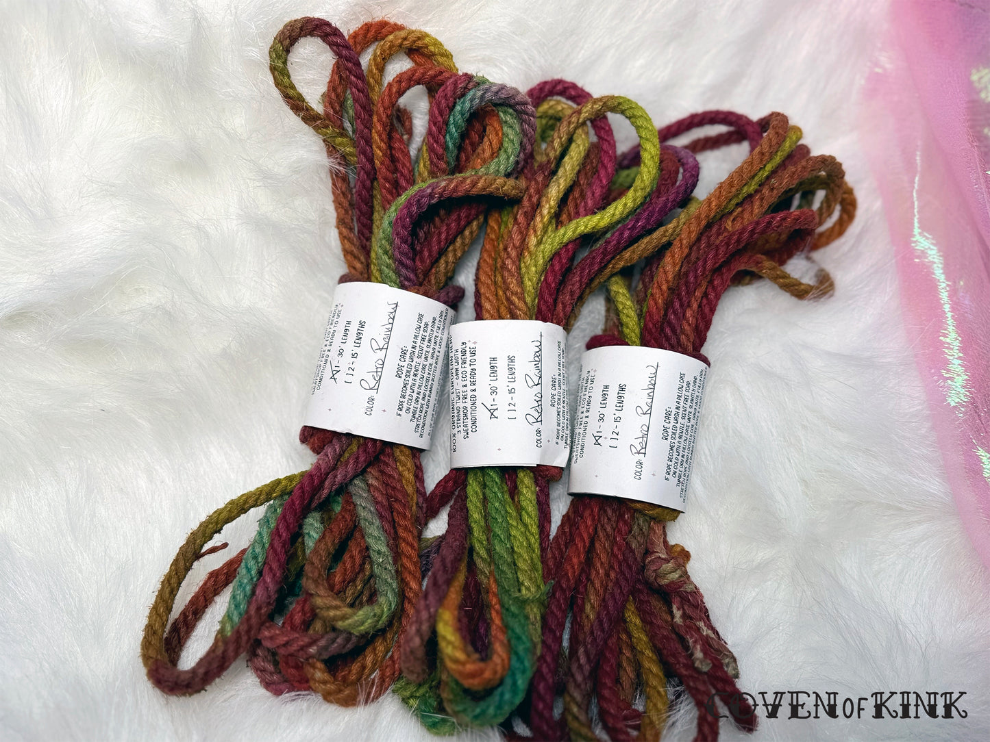 Retro Rainbow Hand Dyed Organic Hemp Bondage Rope