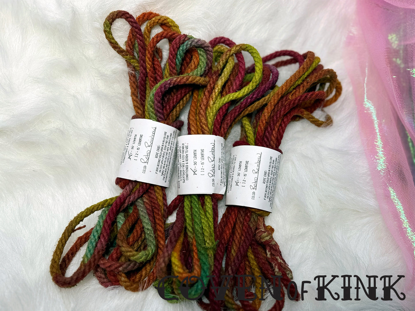 Retro Rainbow Hand Dyed Organic Hemp Bondage Rope