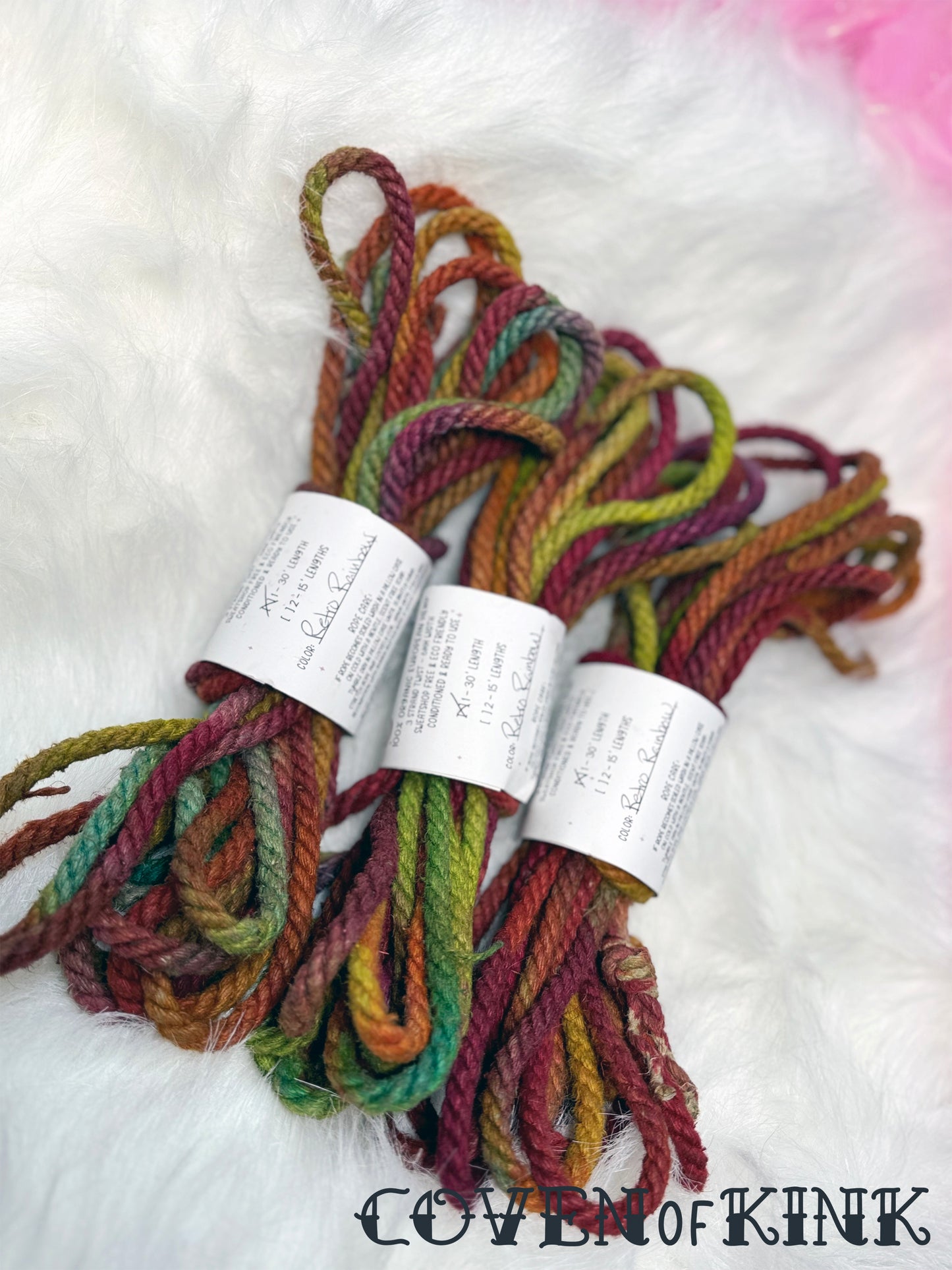 Retro Rainbow Hand Dyed Organic Hemp Bondage Rope